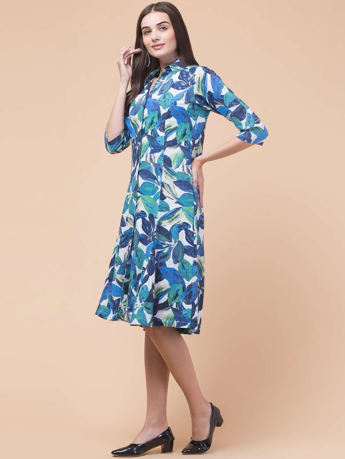 women tropical print collared shirt dress - 21692632 -  Standard Image - 3