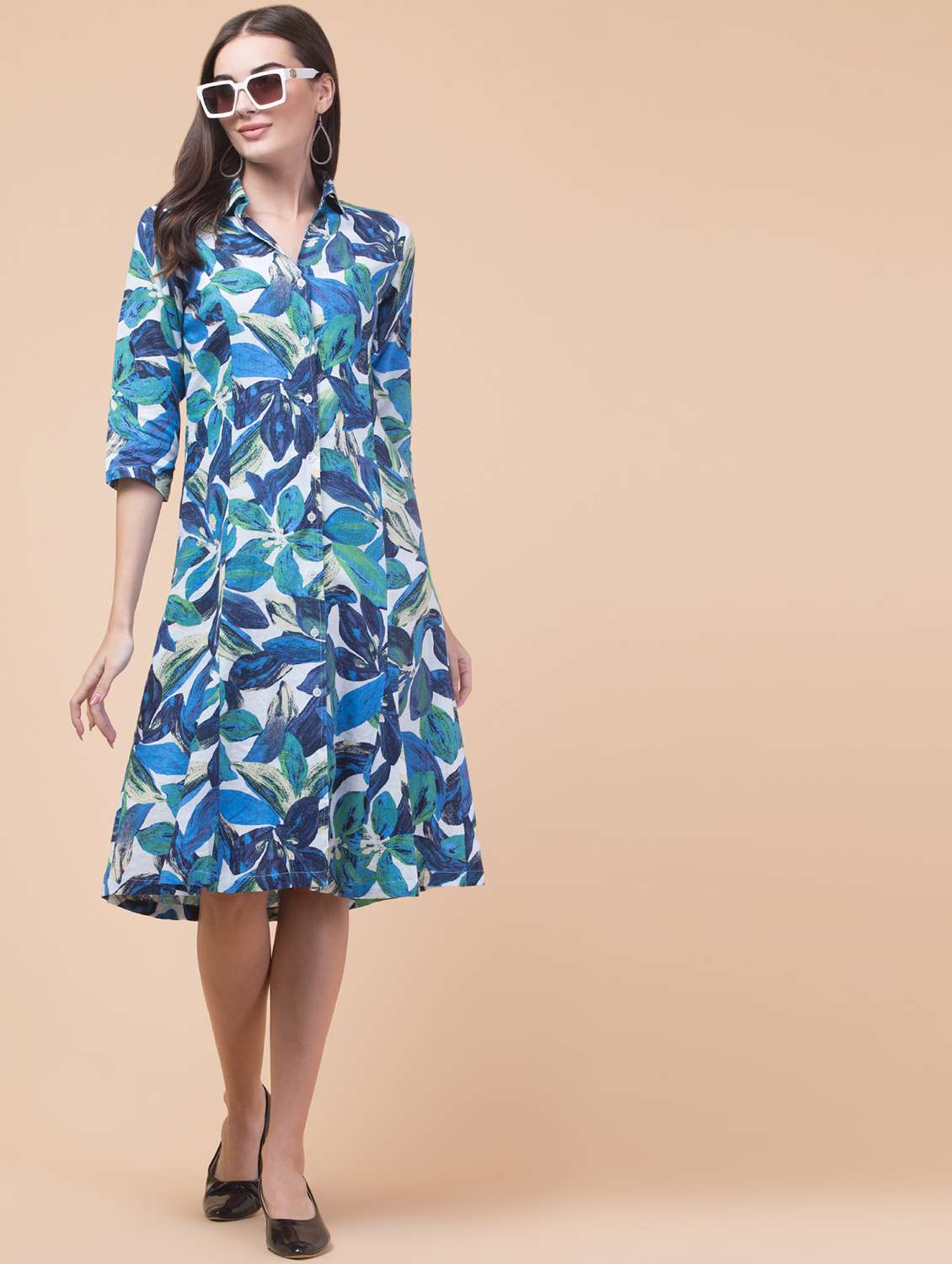 women tropical print collared shirt dress - 21692632 -  Standard Image - 5