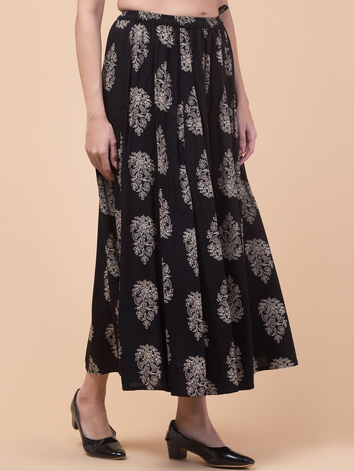 women printed mid rise flared skirt - 21692634 - Standard Image - 3