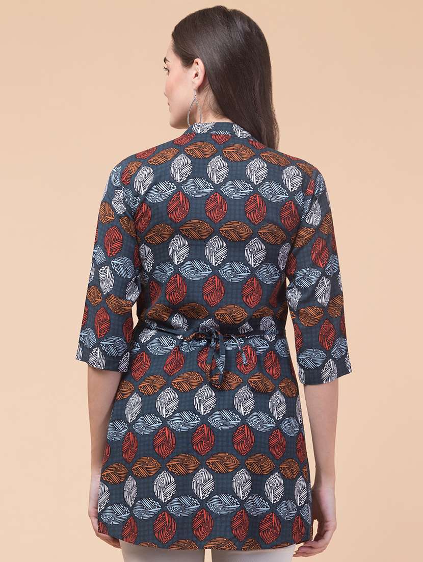 women printed mandarin neck a-line tunic - 21692640 -  Standard Image - 3
