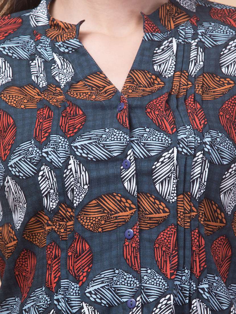 women printed mandarin neck a-line tunic - 21692640 -  Standard Image - 3