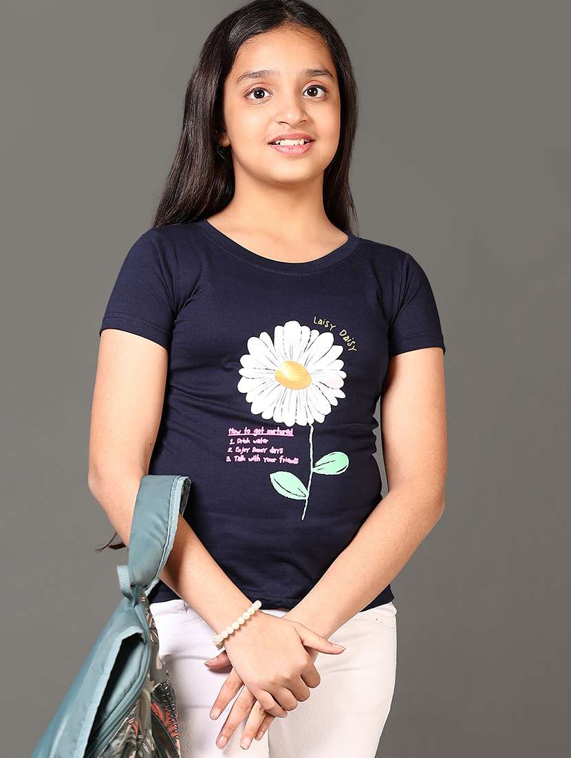 girls round neck front printed tee - 21692692 - Standard Image - 3