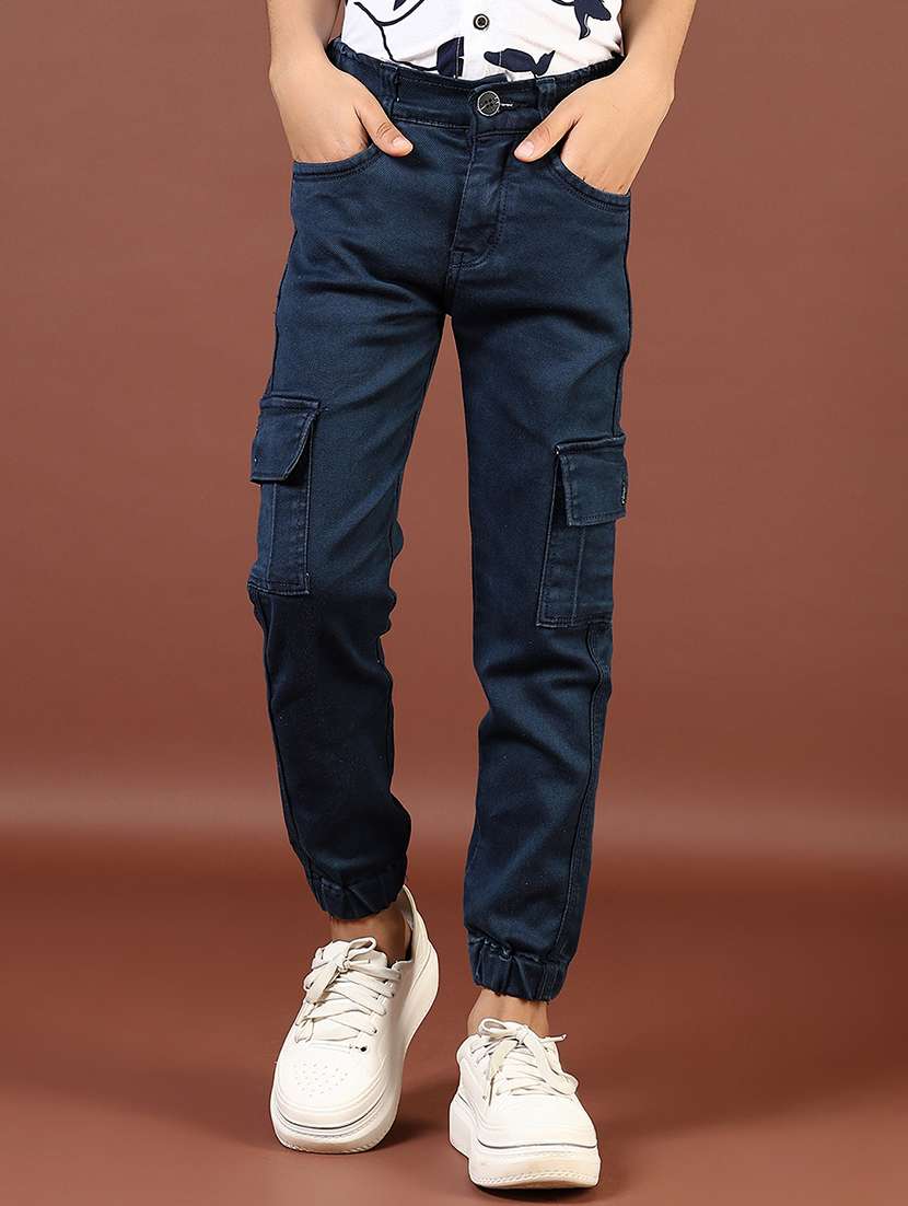 boys solid mid rise denim cargo - 21692701 -  Zoom Image - 0