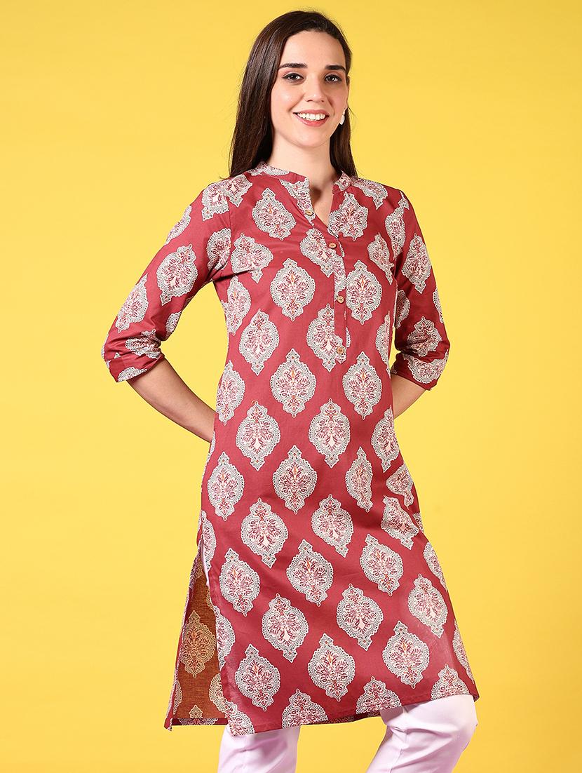 women mandarin neck printed straight kurta - 21692741 -  Zoom Image - 0