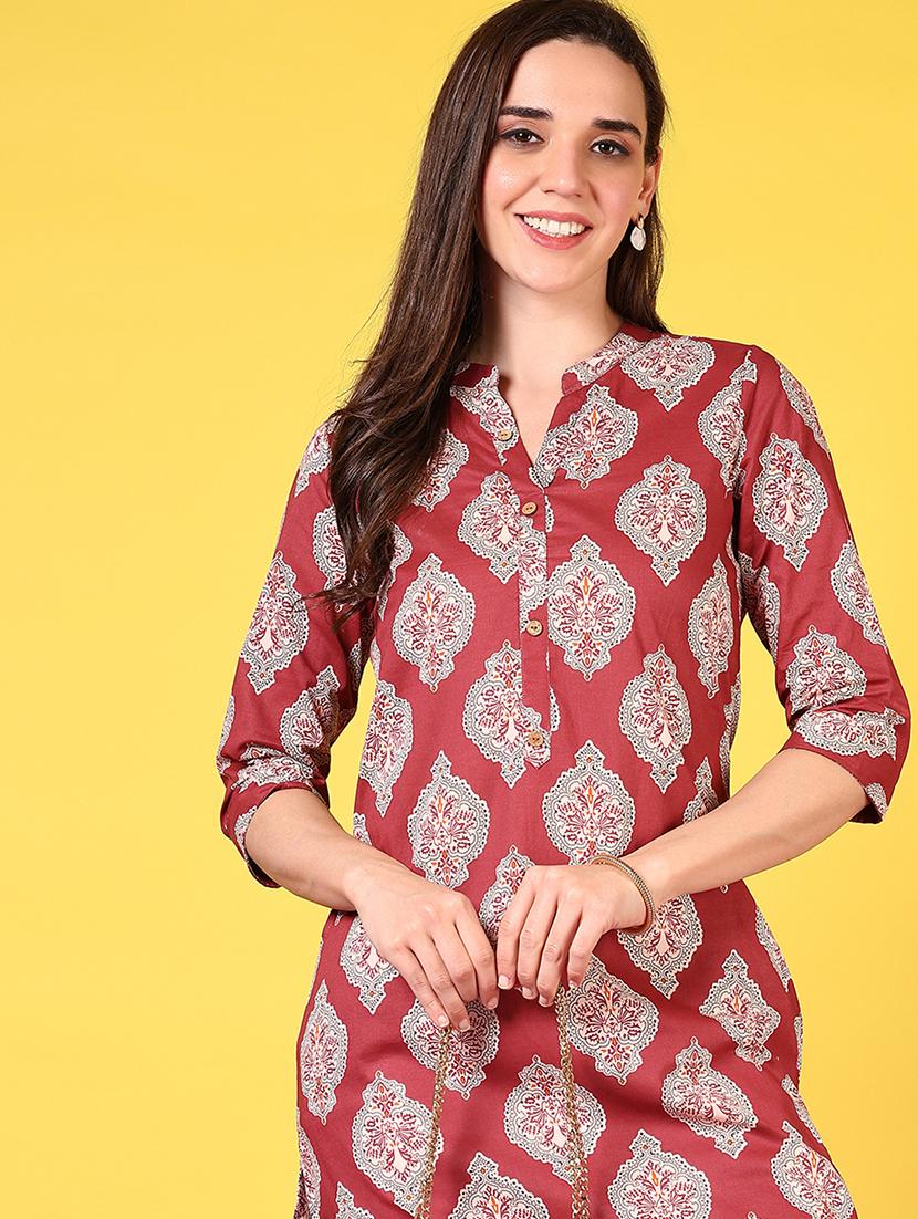women mandarin neck printed straight kurta - 21692741 - Standard Image - 3