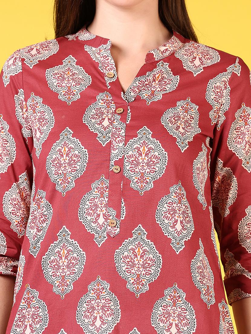 women mandarin neck printed straight kurta - 21692741 - Standard Image - 5
