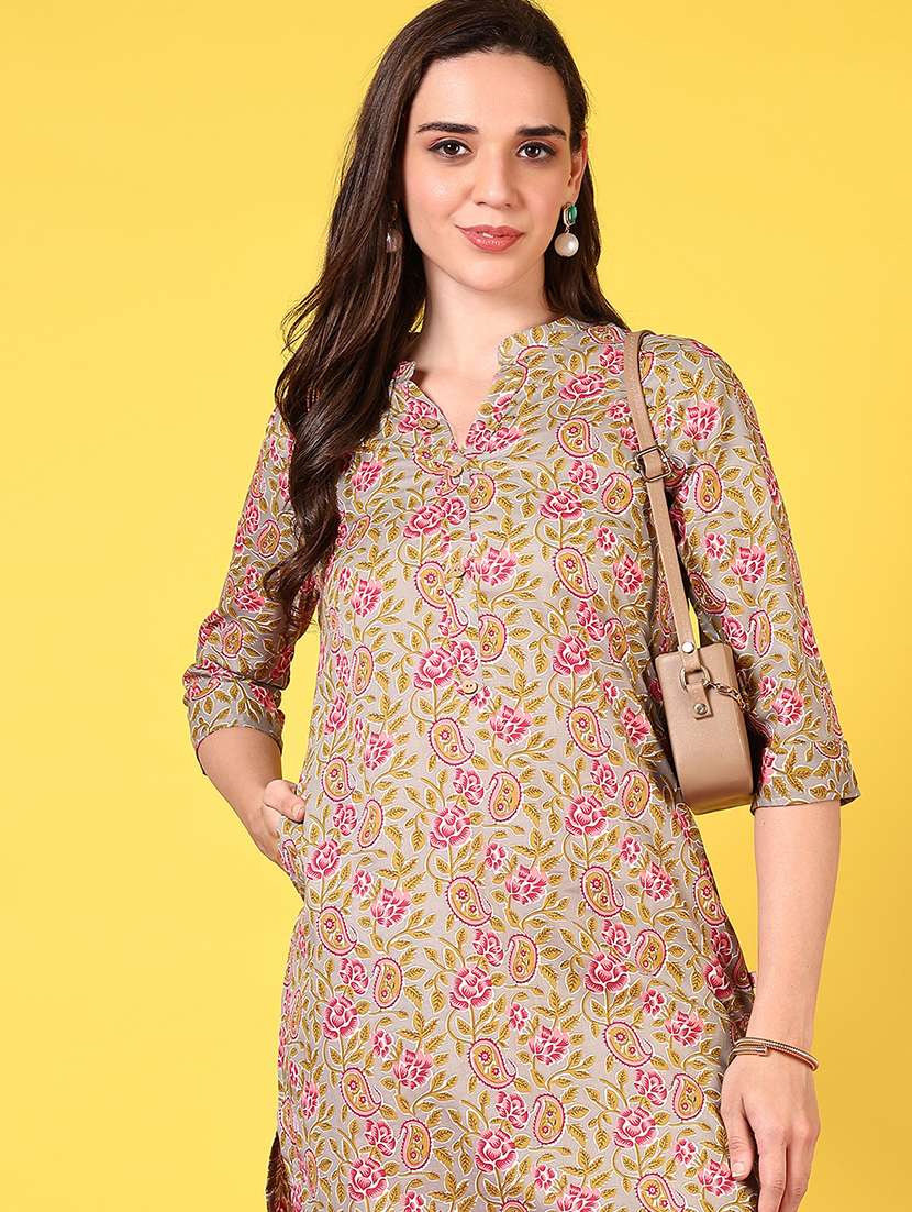 women mandarin neck floral printed straight kurta - 21692743 -  Standard Image - 3