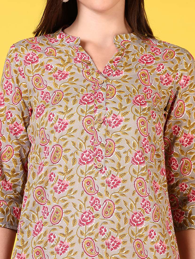 women mandarin neck floral printed straight kurta - 21692743 -  Standard Image - 5