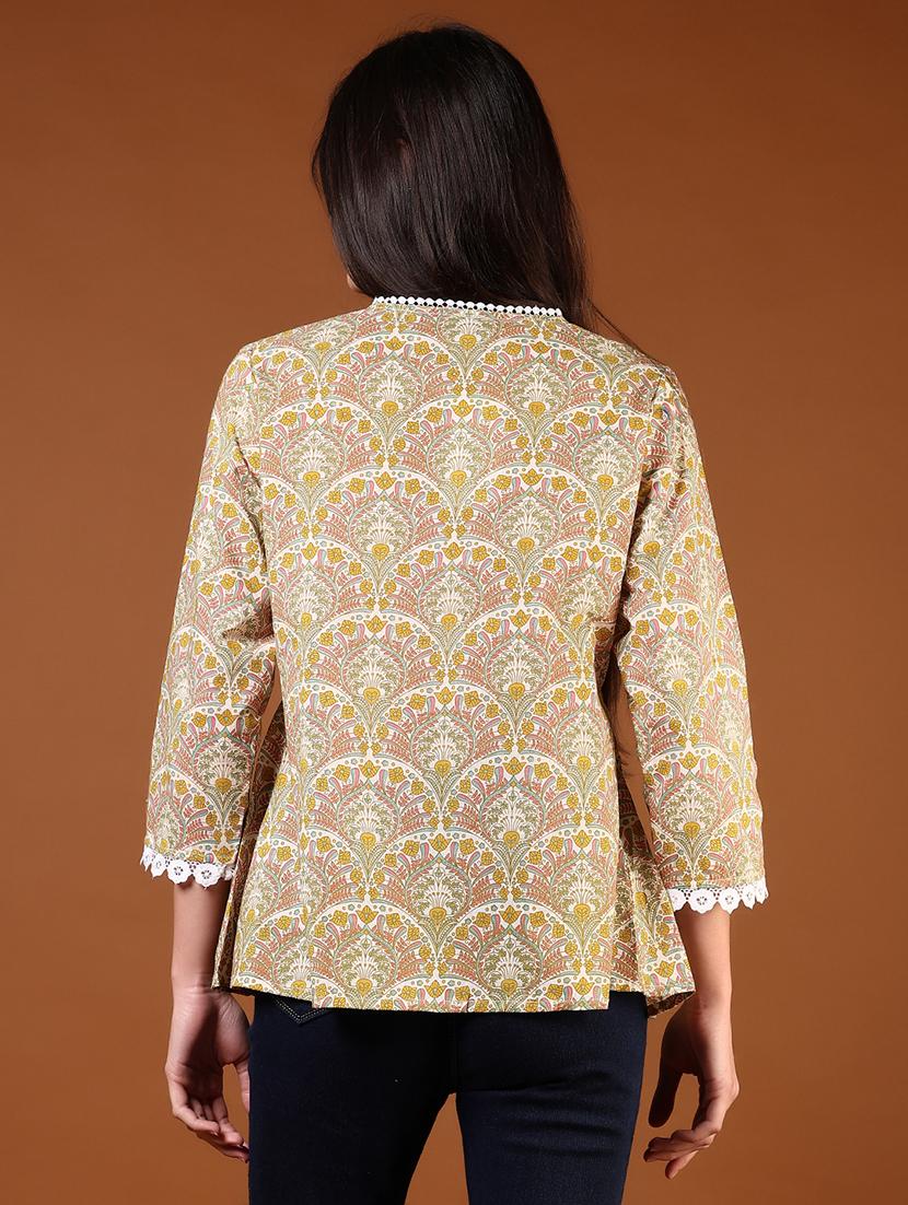 women yellow printed three quarter sleeve a-line top - 21692766 - Standard Image - 3