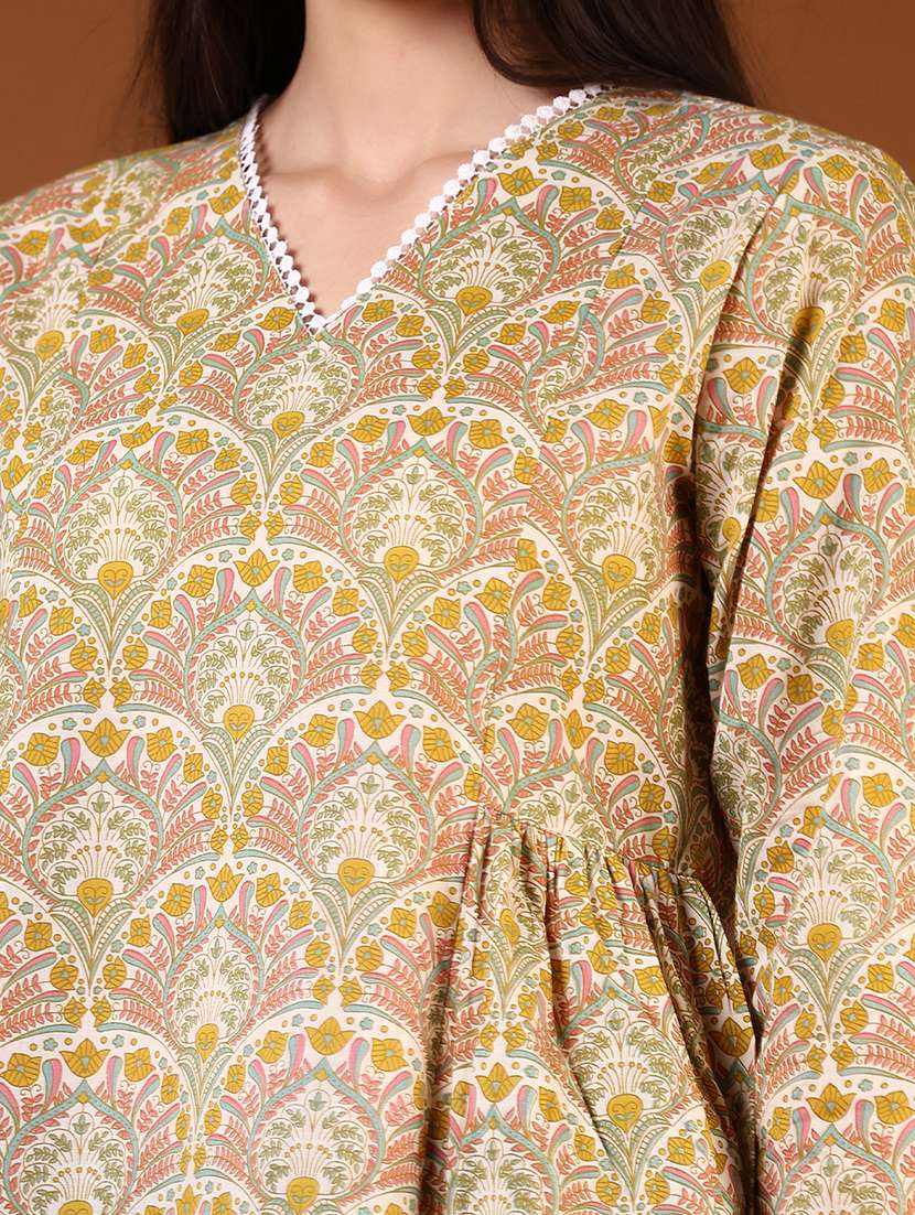 women yellow printed three quarter sleeve a-line top - 21692766 - Standard Image - 5