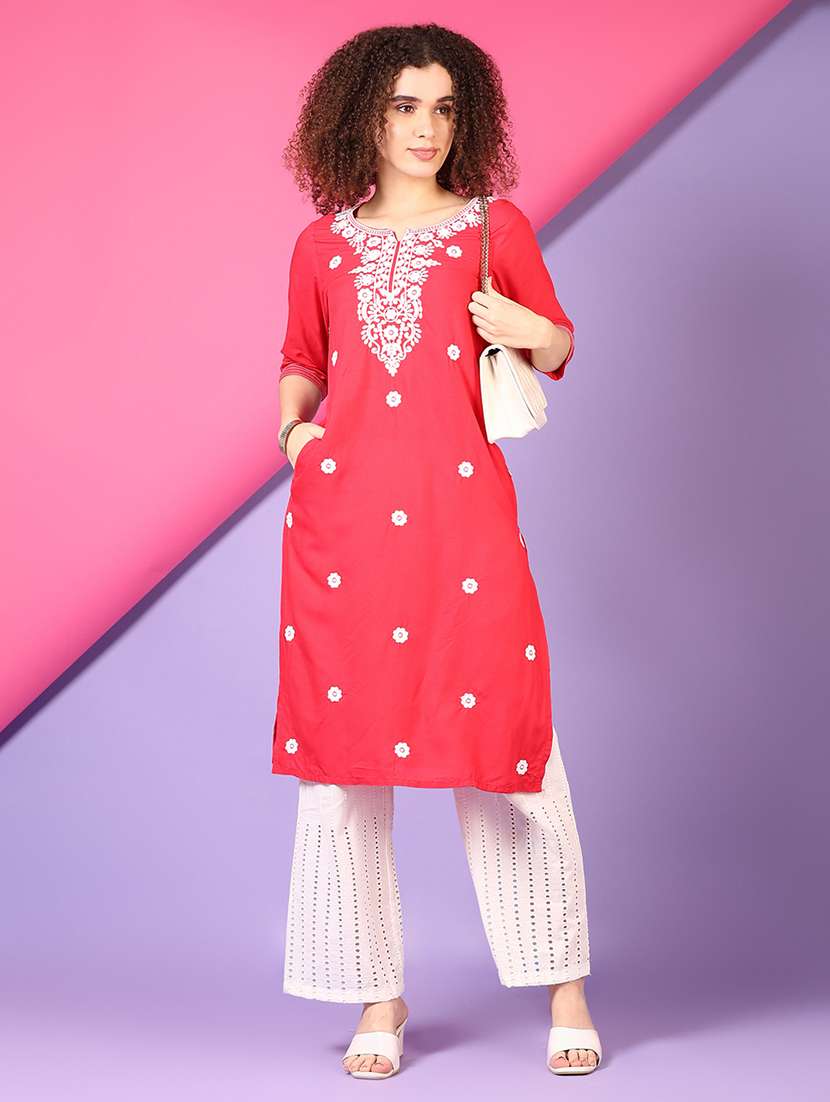 women off white embroidered straight palazzo - 21692770 -  Standard Image - 3