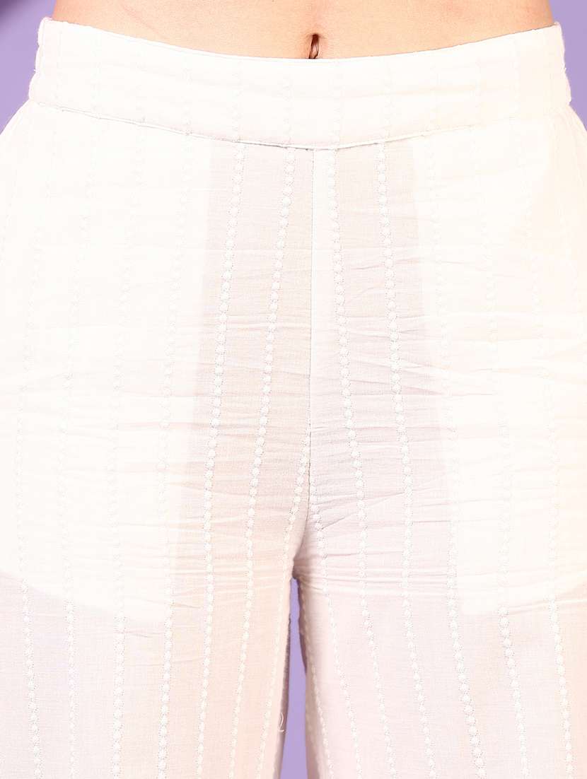 women off white embroidered straight palazzo - 21692770 -  Standard Image - 5