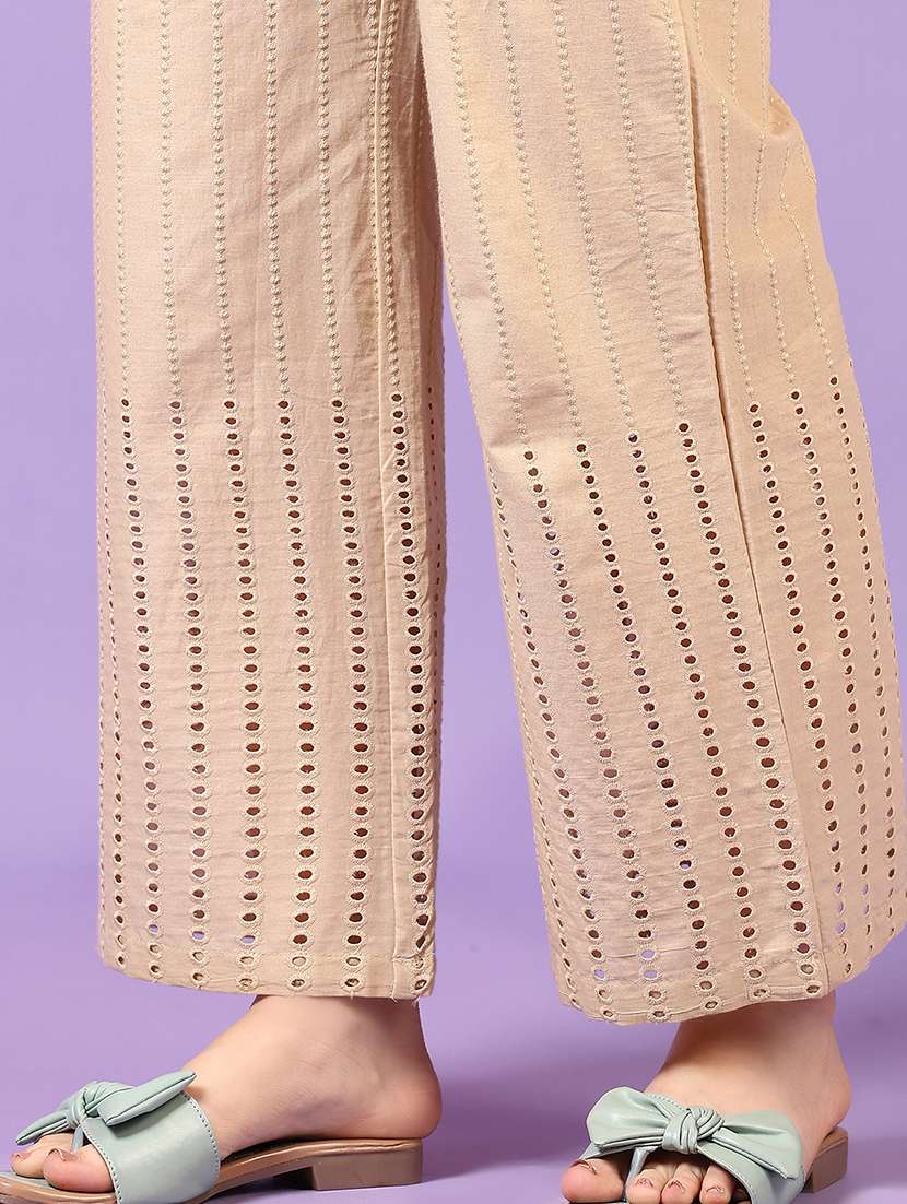 women off white embroidered straight palazzo - 21692771 -  Standard Image - 5