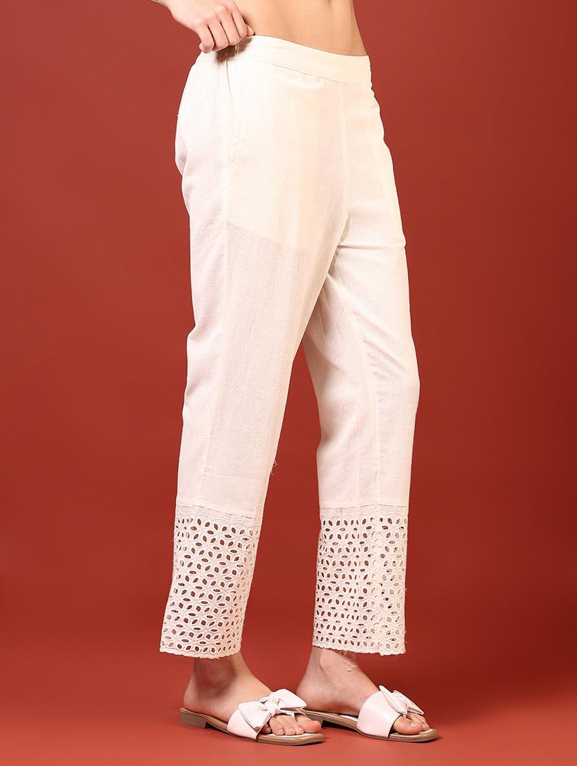 women solid lace hem straight pants - 21692772 - Standard Image - 5