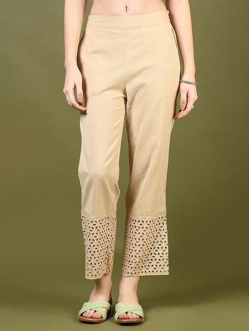 women solid lace hem straight pant - 21692773 -  Standard Image - 0