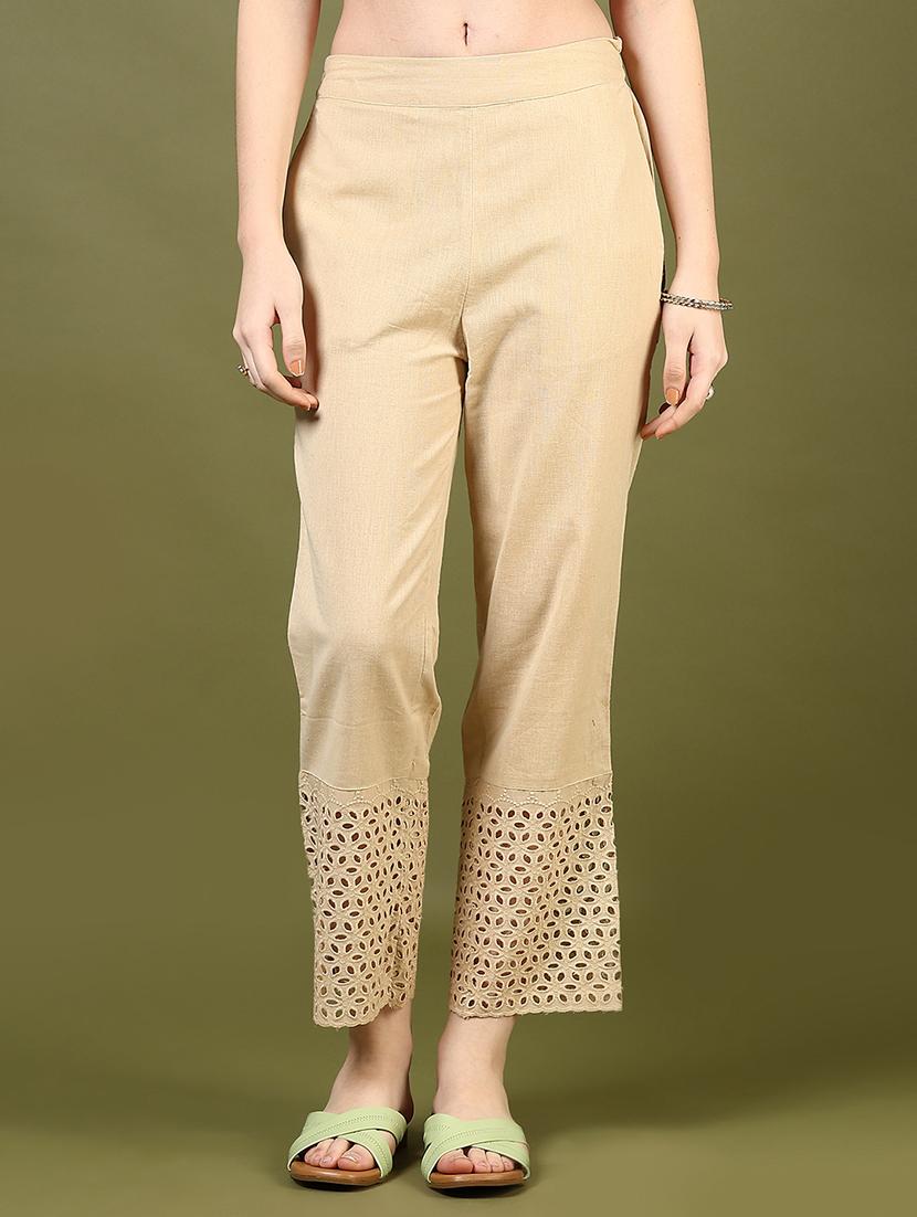 women solid lace hem straight pant - 21692773 -  Zoom Image - 0