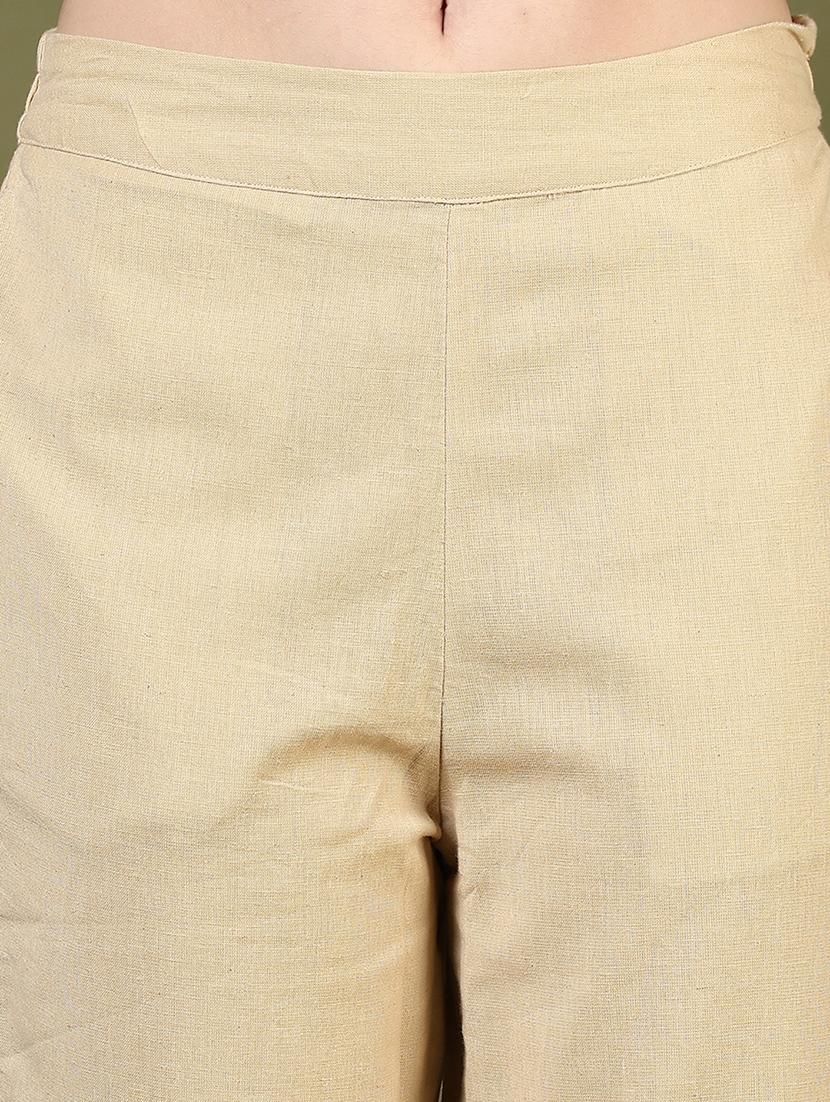 women solid lace hem straight pant - 21692773 - Standard Image - 3