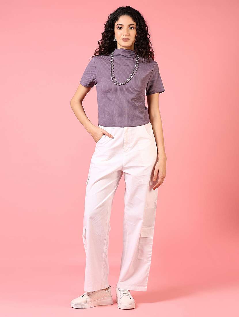 women solid mock neck slim fit top - 21692775 -  Standard Image - 3