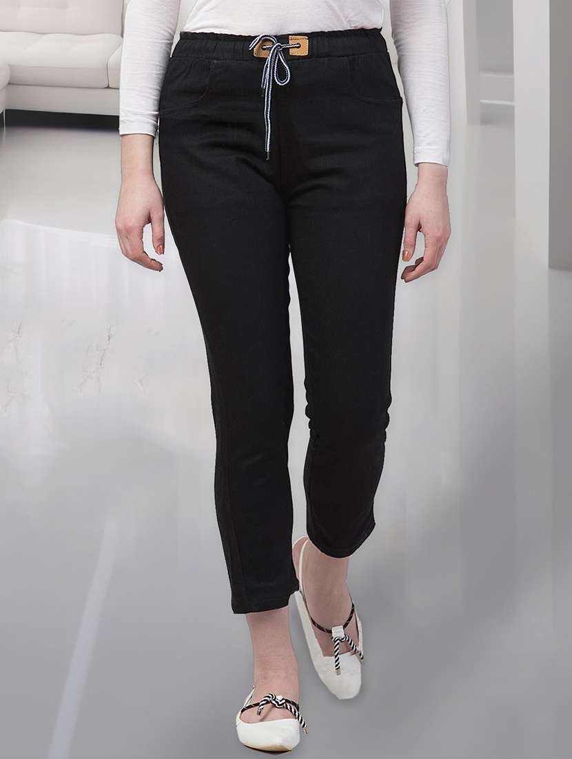 women solid mid rise slim fit jean