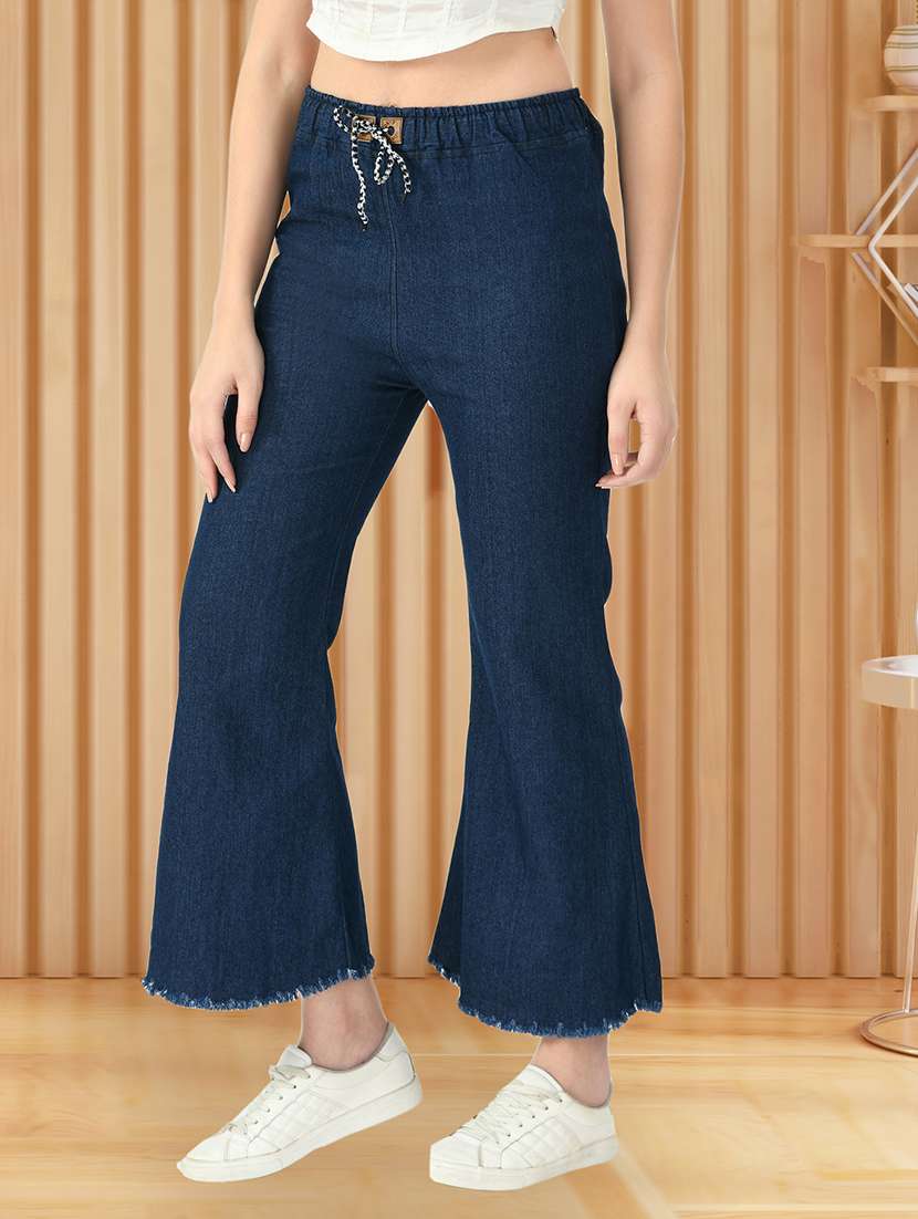women solid mid rise bootcut jean