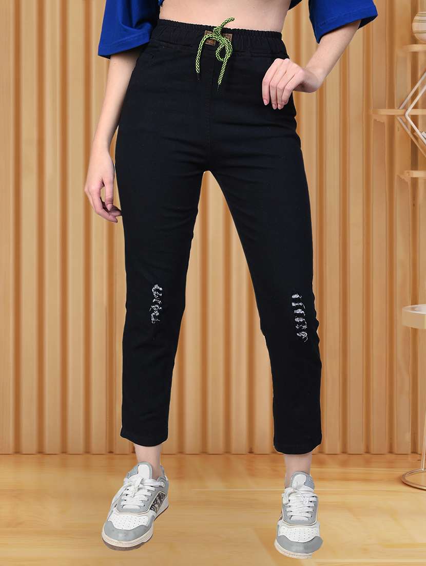 women distressed mid rise slim fit jean