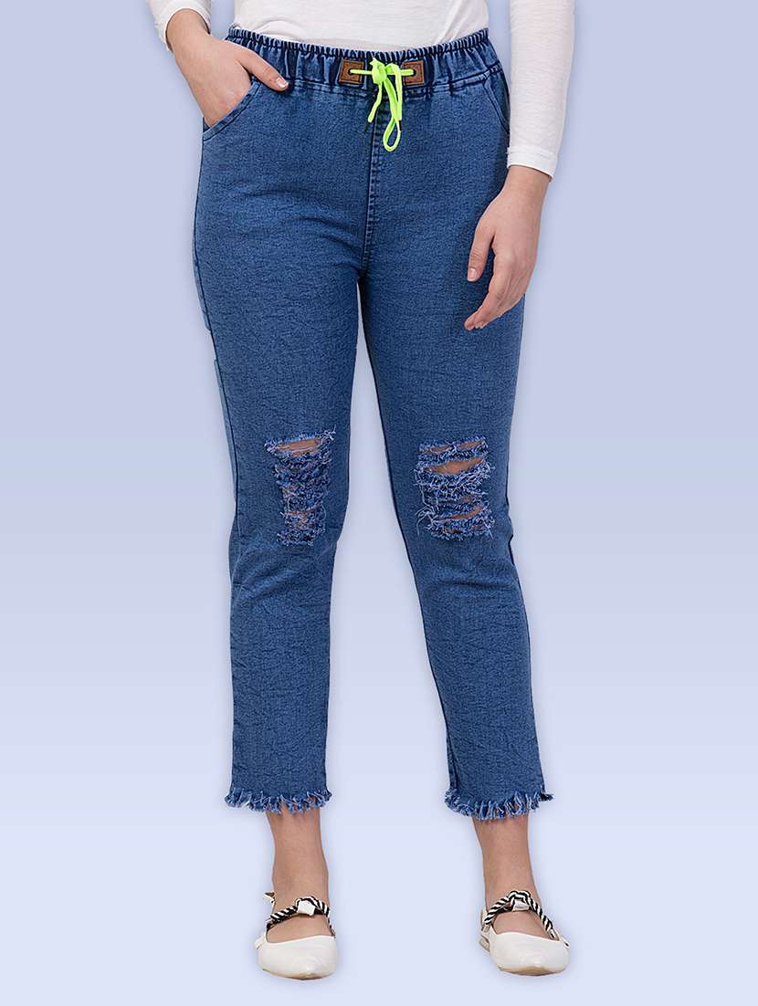 women distressed mid rise slim fit jean