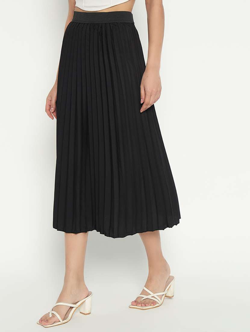 women solid high rise pleated skirt - 21693158 -  Zoom Image - 0