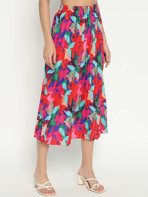 women printed high rise pleated skirt - 21693162 - Standard Image - 0
