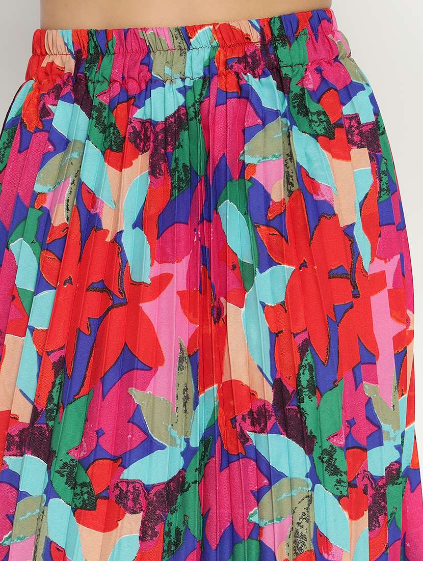 women printed high rise pleated skirt - 21693162 - Standard Image - 3