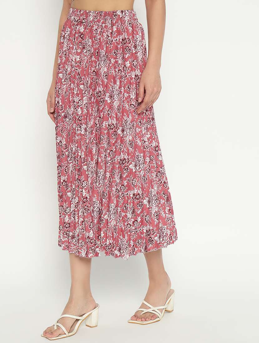 women printed high rise pleated skirt - 21693166 -  Zoom Image - 0