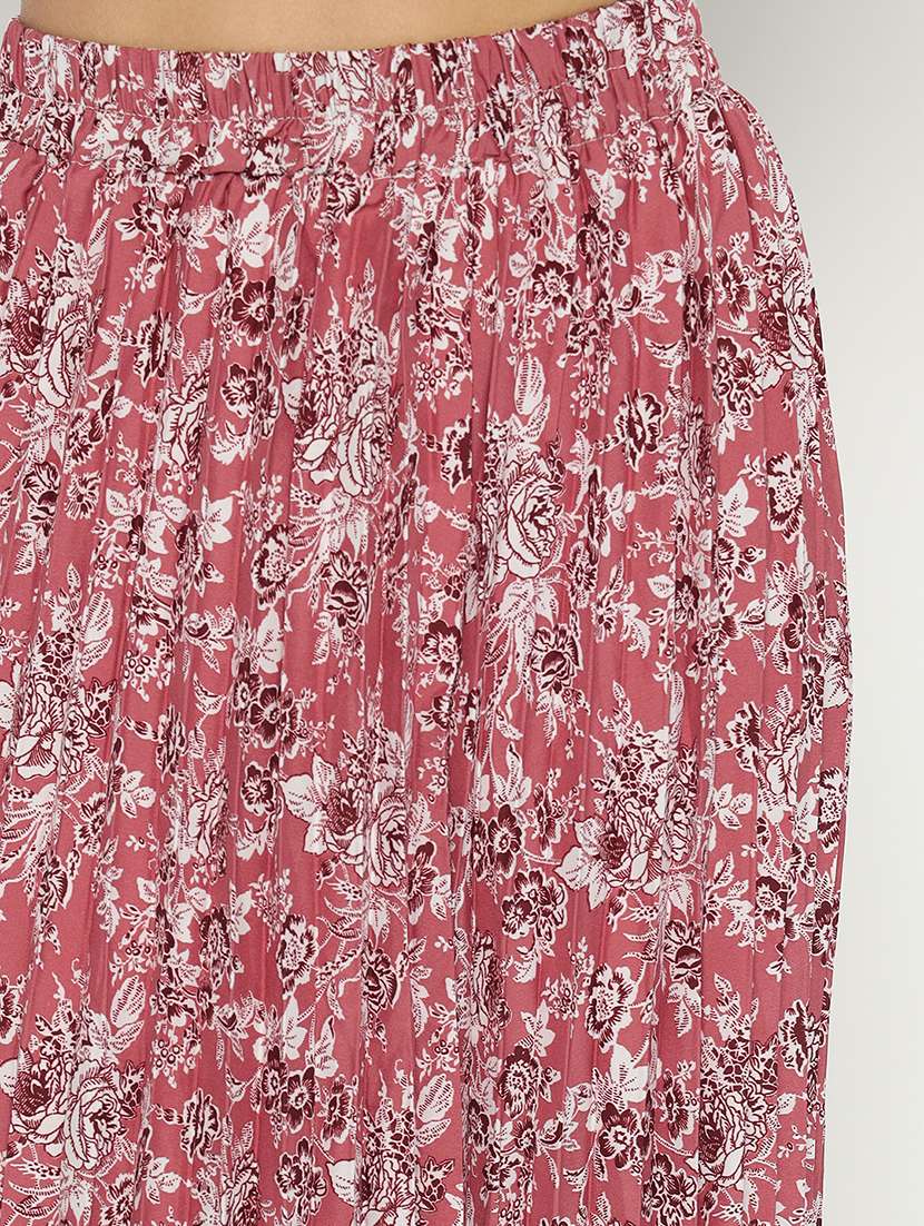 women printed high rise pleated skirt - 21693166 - Standard Image - 3