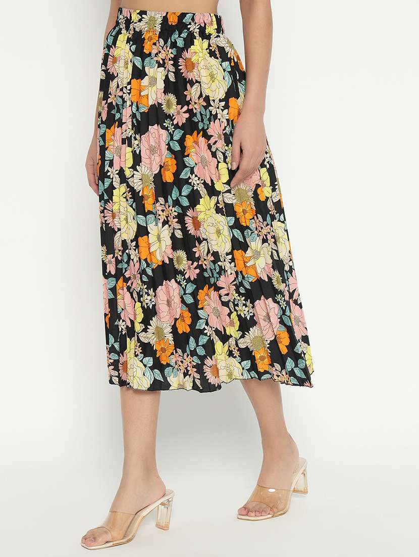 women printed high rise pleated skirt - 21693167 -  Zoom Image - 0