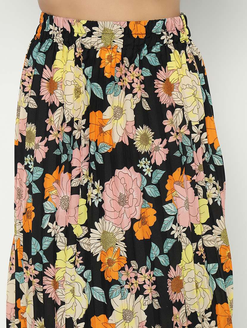 women printed high rise pleated skirt - 21693167 - Standard Image - 3