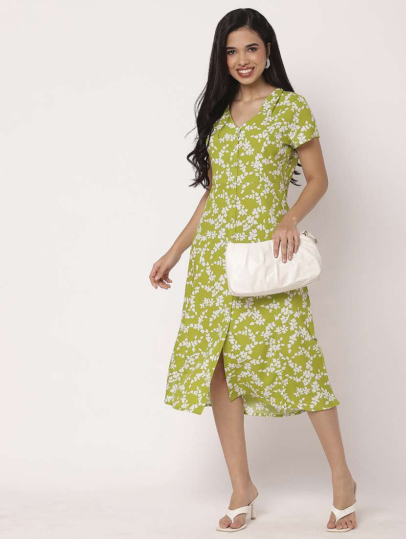 women printed short sleeves a-line dress