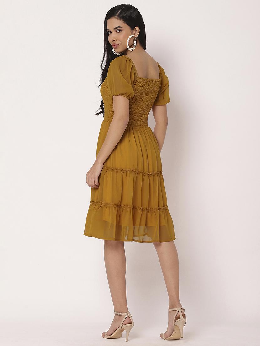 women solid puff sleeves tiered dress - 21693221 - Standard Image - 3