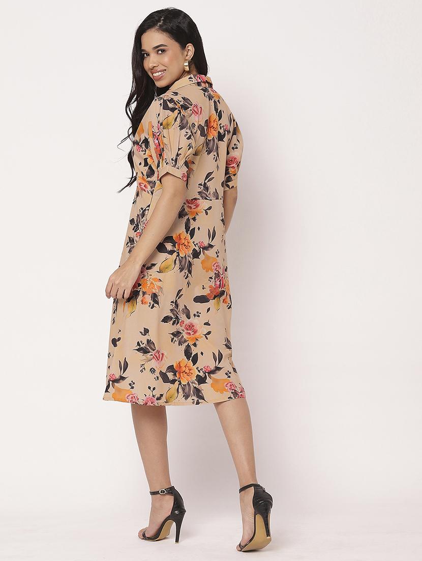 women floral print puff sleeves a-line dress - 21693224 - Standard Image - 3