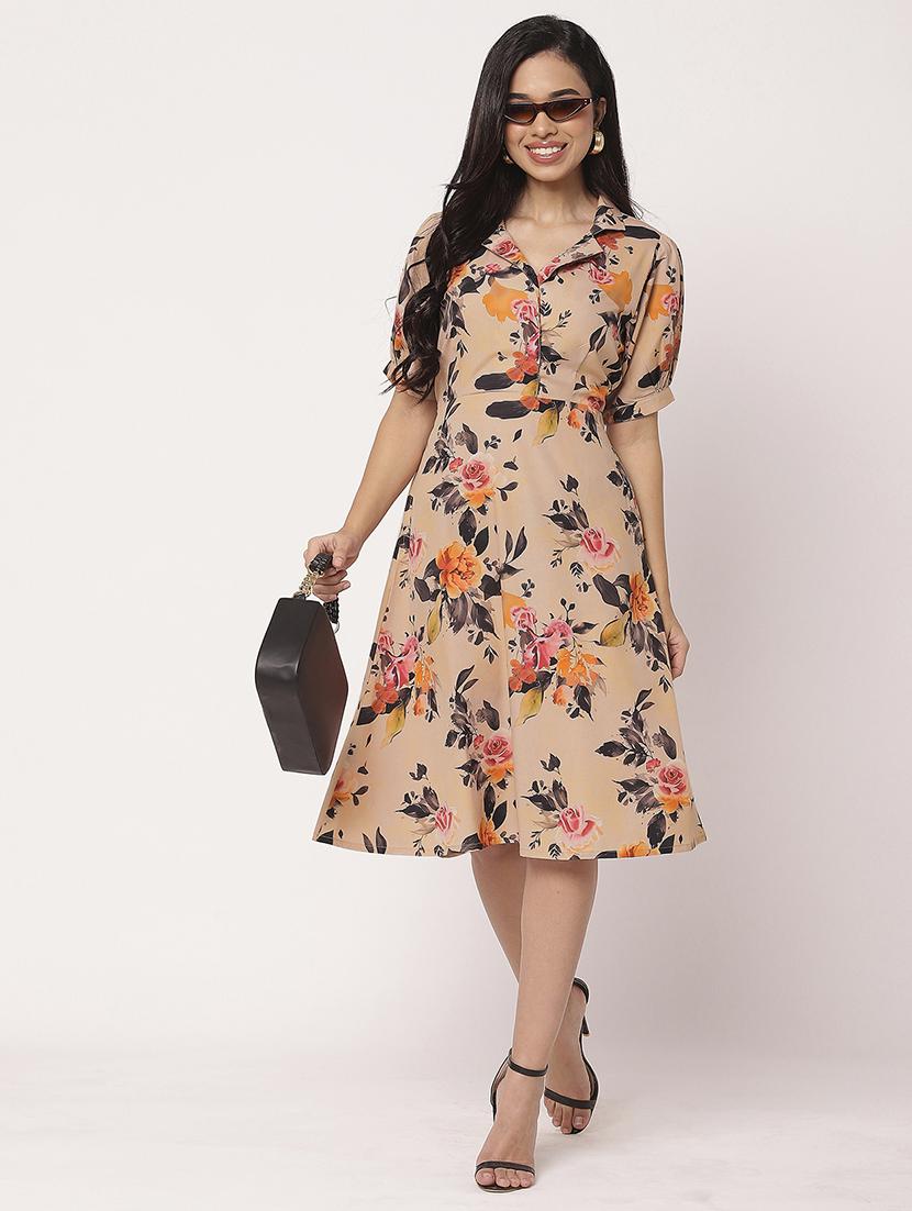 women floral print puff sleeves a-line dress - 21693224 - Standard Image - 5