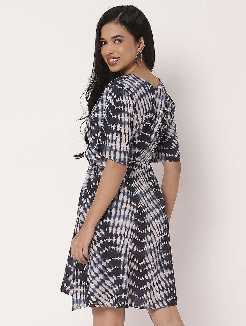 women printed flute sleeves fit & flare dress - 21693226 -  Standard Image - 3