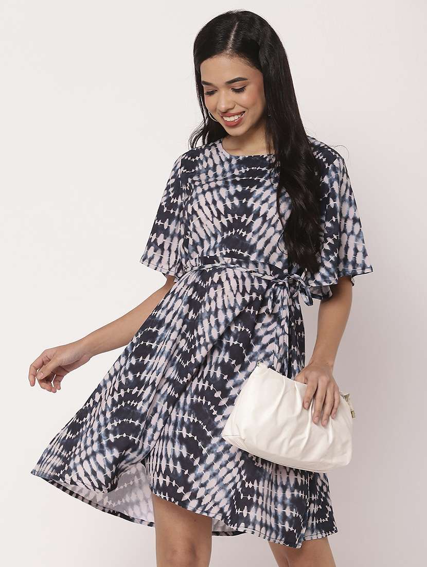 women printed flute sleeves fit & flare dress - 21693226 -  Standard Image - 5