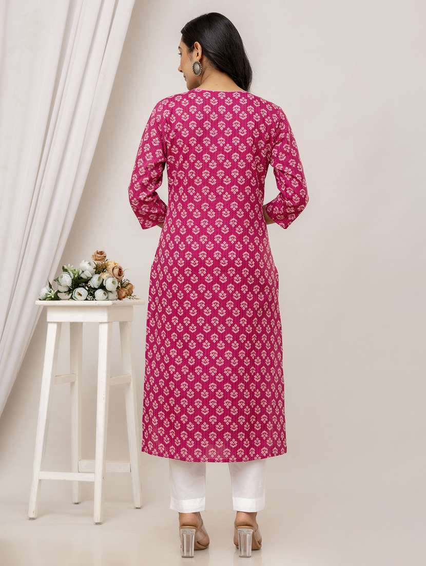 women three quarter sleeve straight kurta - 21693230 -  Standard Image - 3