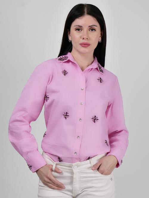women embellished collared long sleeves regular shirt - 21693249 -  Standard Image - 0