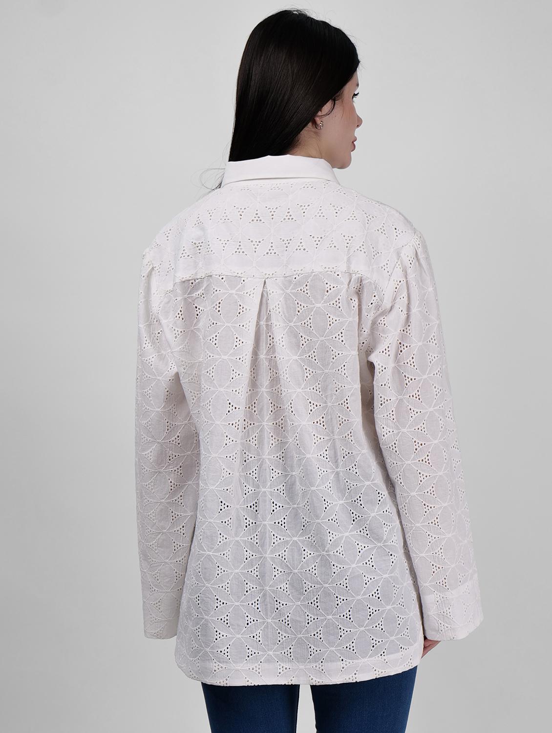 women schiffli detailed collared puff sleeves shirt - 21693252 - Standard Image - 3