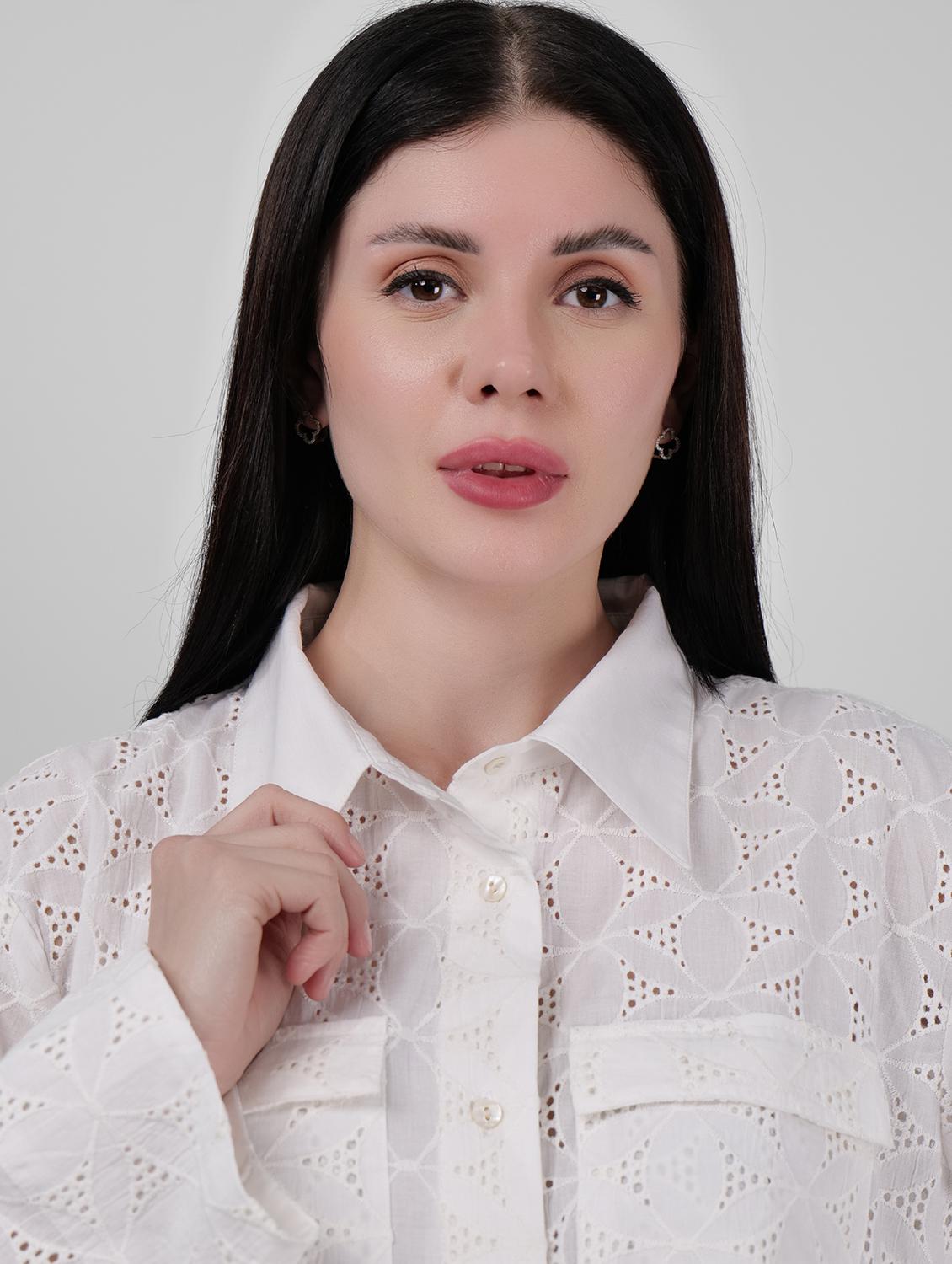 women schiffli detailed collared puff sleeves shirt - 21693252 - Standard Image - 5