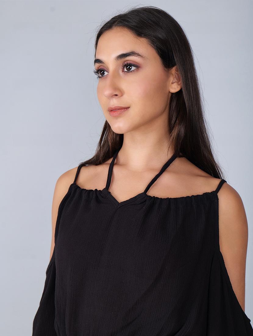 women solid cold shoulder bell sleeves romper - 21693284 - Standard Image - 5