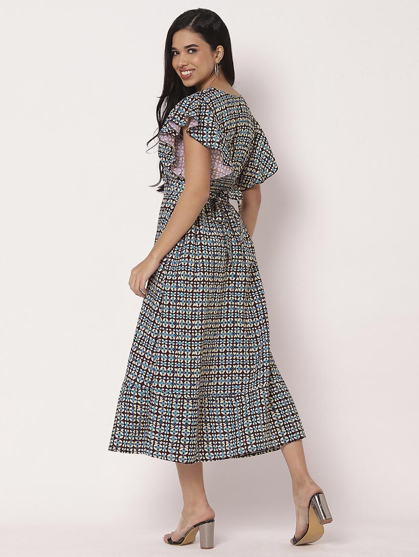 women printed flute sleeves tiered dress - 21693295 - Standard Image - 3