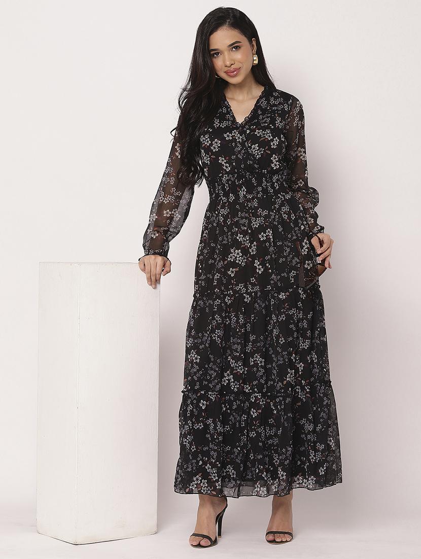 women floral print long sleeves tiered dress - 21693297 - Standard Image - 3