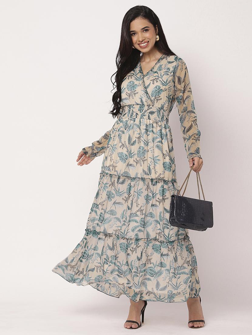 women printed long sleeves tiered dress - 21693298 - Standard Image - 3