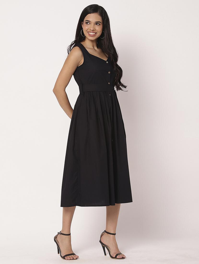 women solid sweetheart neck fit & flare dress - 21693302 - Standard Image - 3