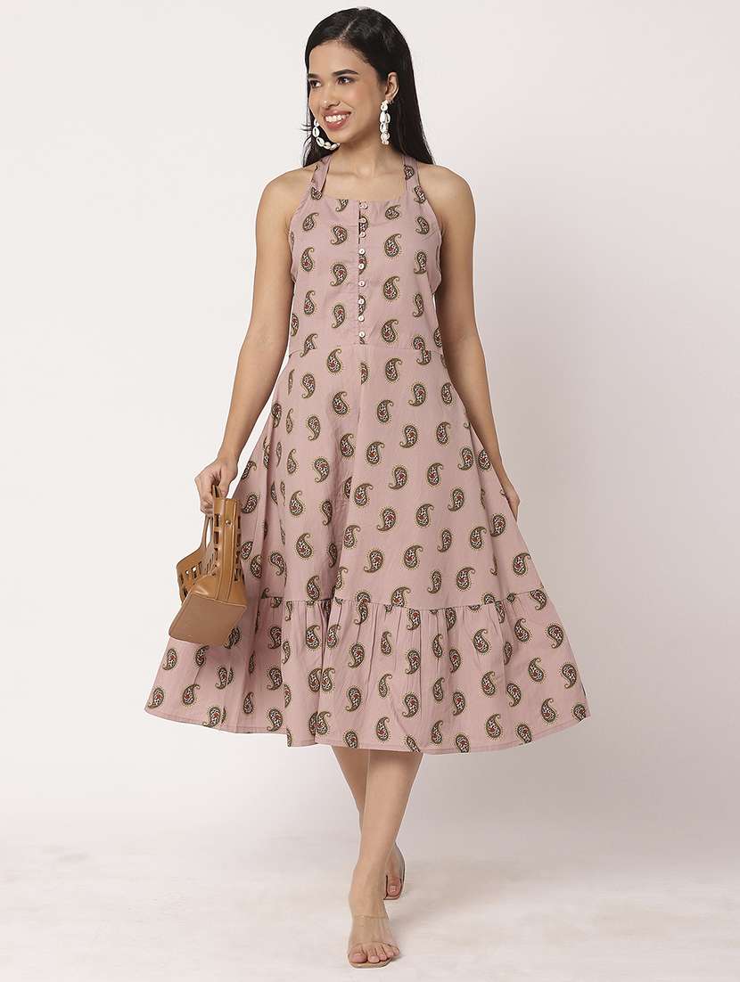women paisley printed tiered ethnic dress