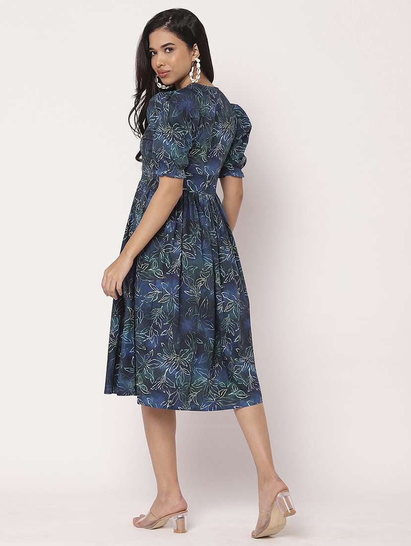 women floral printed v neck fit & flare dress - 21693305 -  Standard Image - 3